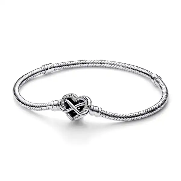 Bransoletka PANDORA Moments Sparkling Infinity z zapięciem w kształcie serca na łańcuszku wężowym